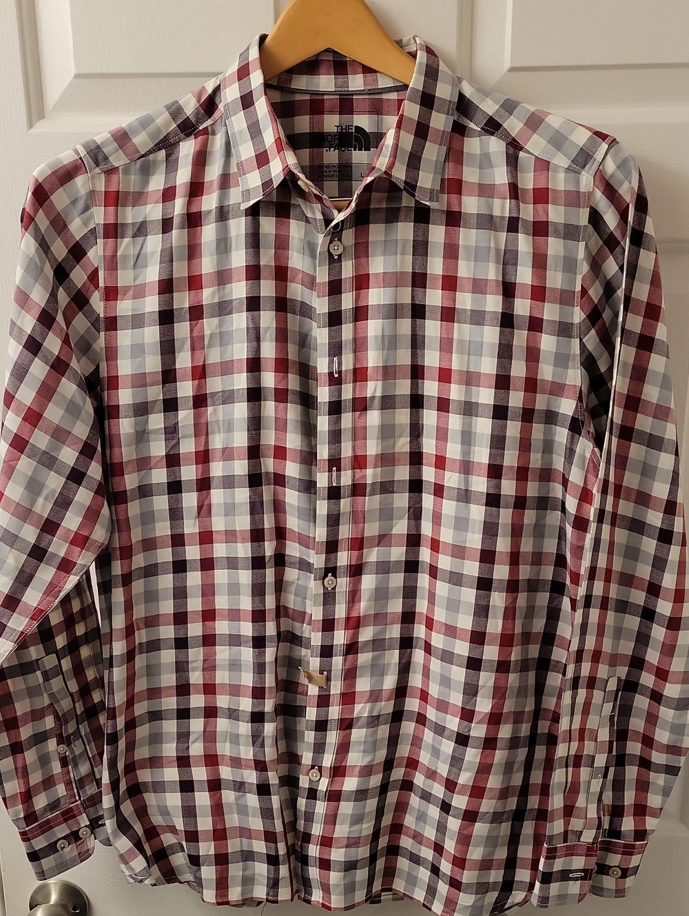 The North Face Men’s Burgundy, Gray and White Plaid Button-Down Shirt